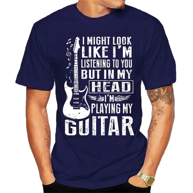 Mens Guitar T-shirt Guitarist Player Musician Music Tee Shirt Funny Tshirt Black White Trend Streetwear T Shirts Women Costumes