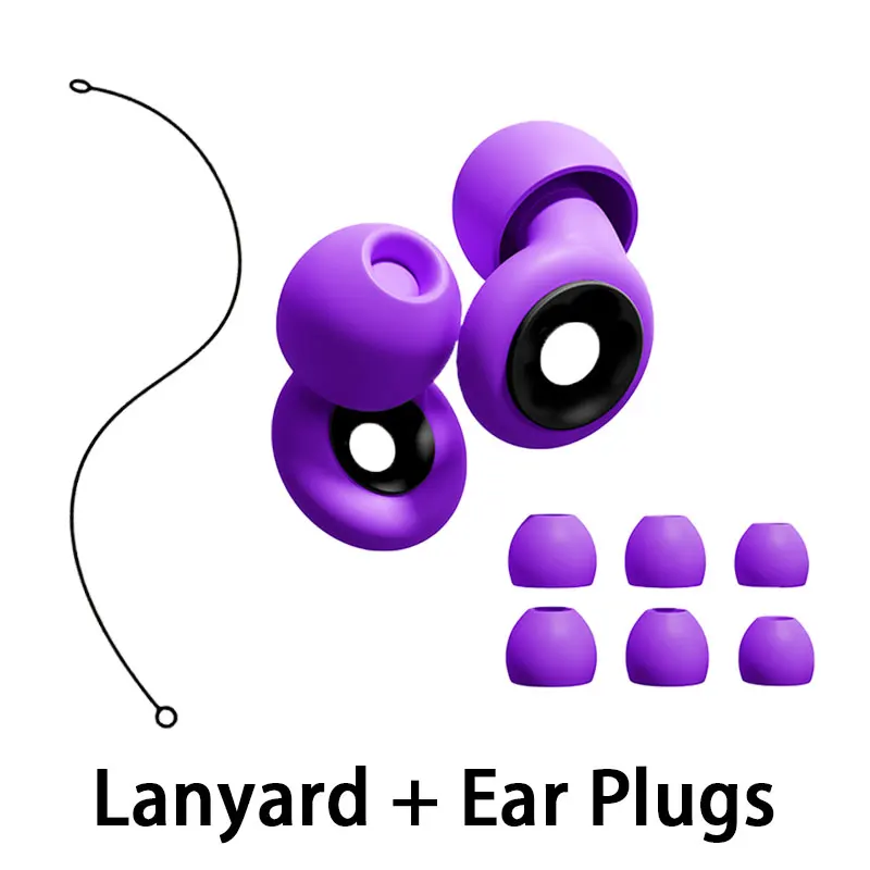 Reusable Washable Silicone Earplugs with Lanyard for Side Sleepers Swimming Office Work Camping - Hearing Protection