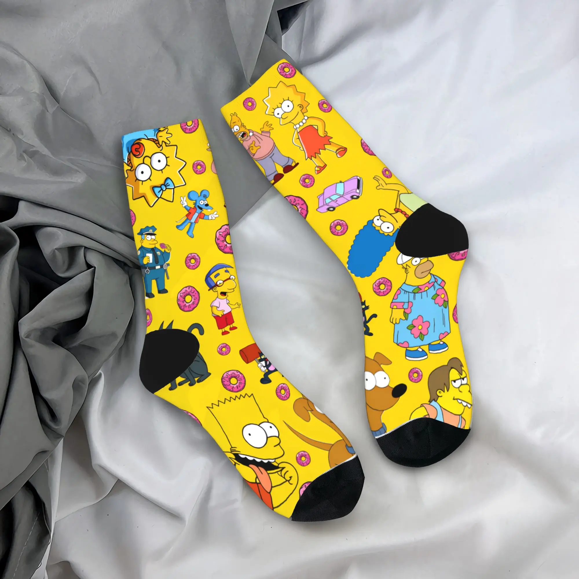 

Носки с рисунком персонажей Симпсонов и пончиков, дизайнерские повседневные носки, зимние антибактериальные носки, мужские мягкие дышащие носки для бега