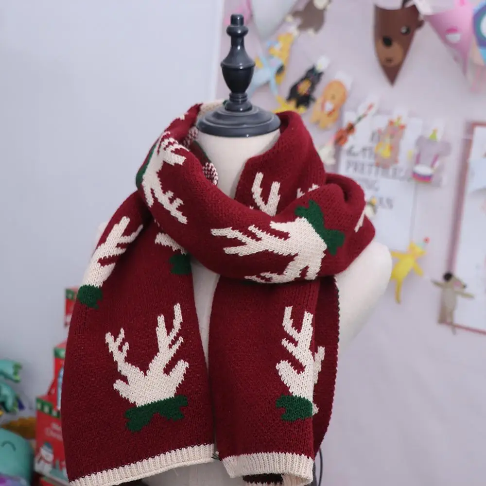 الغزلان عيد الميلاد وشاح أفخم الصوف الأحمر وشاح محبوك الأوشحة الكورية نمط الأوشحة الصوفية الشتاء أوشحة كشميرية زوجين