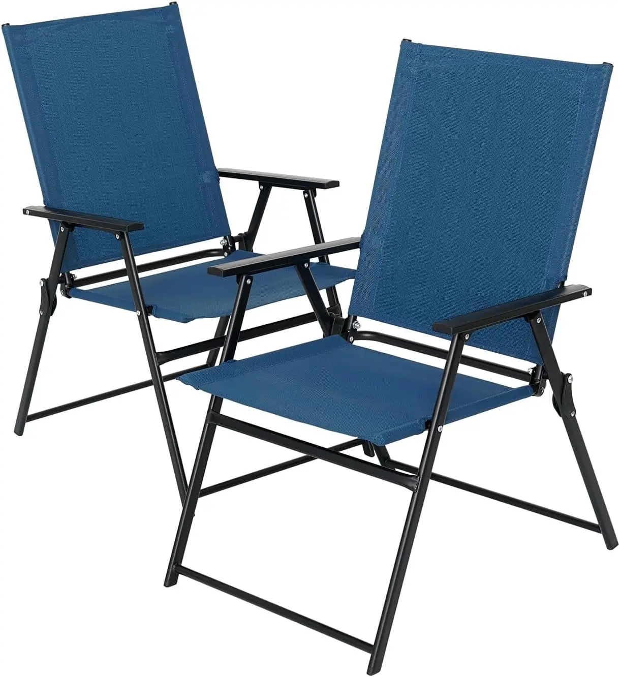 

2 Pcs Folding Patio Chairs, Outdoor Dining Chairs with Blue Sling High Back and Armrests Used for Camping Garden Backyard Pool P