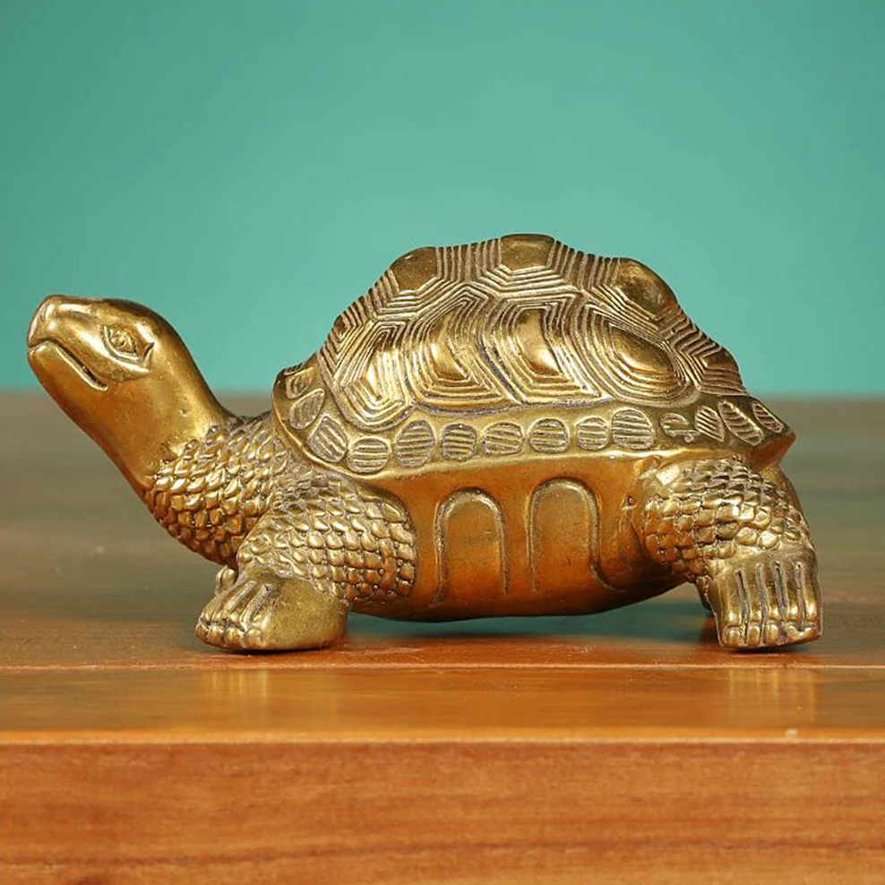 Brass longevity turtle ornament, Antiqued made of copper Millennium Turtle, Birthday gift for The Elderly, Home decor crafts
