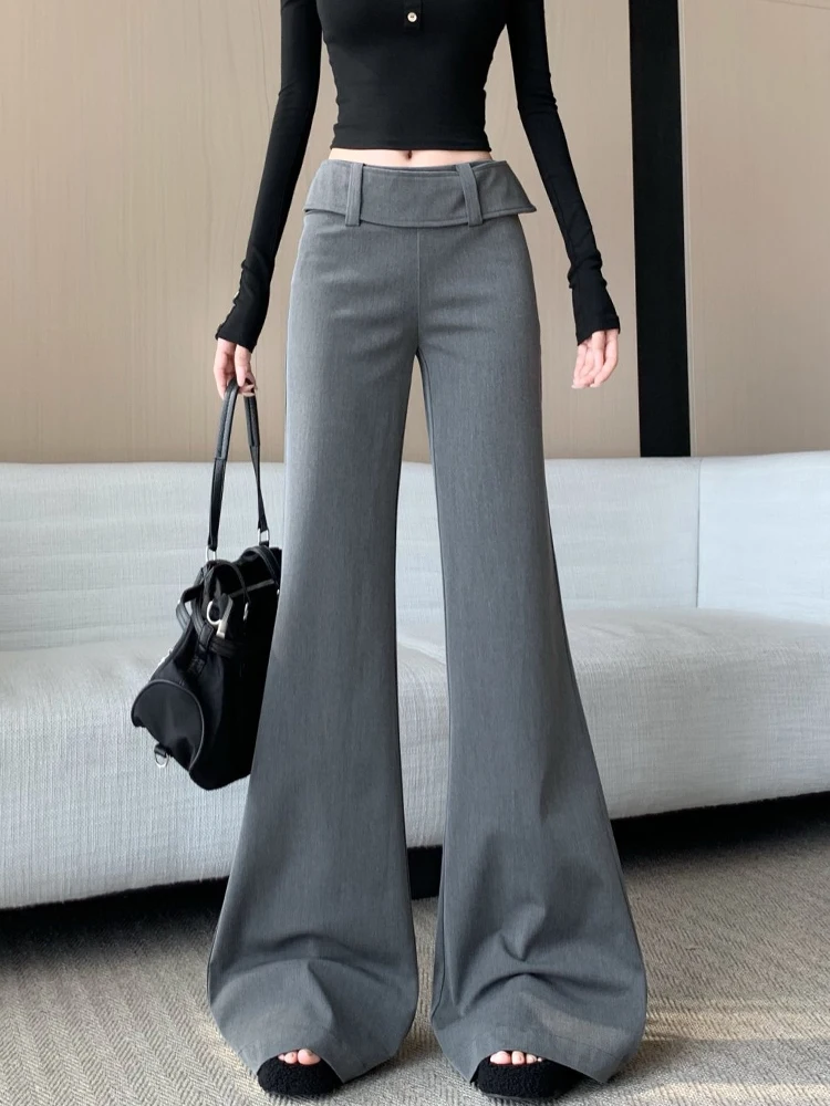 

Micro flared suit pants women in autumn and winter design low waisted casual loose solid wide leg floor length pants