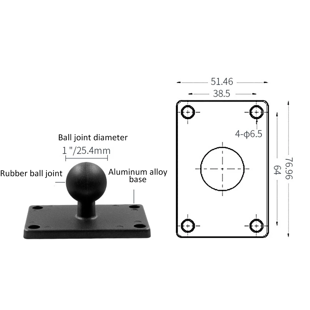 Aluminum Square Mounting Base with 1 Inch Rubber Ball Head Motorcycle Mounting Base for RAM Navigation Bracket,Style