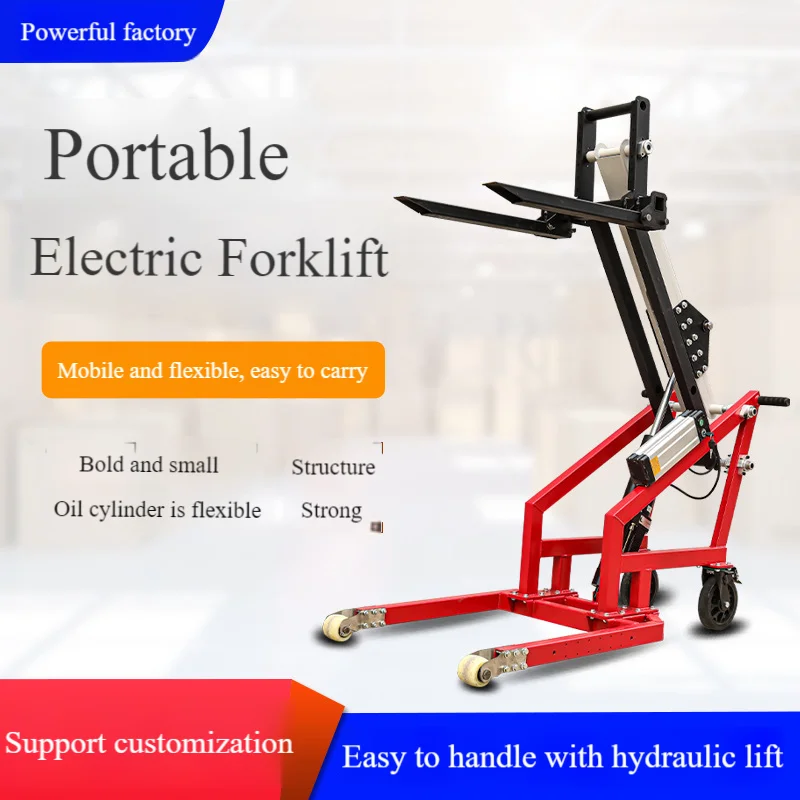 Portable Electric Lift Cart, Hand-Pushed Hydraulic Forklift for Warehouse Logistics Multi-Function Loading
