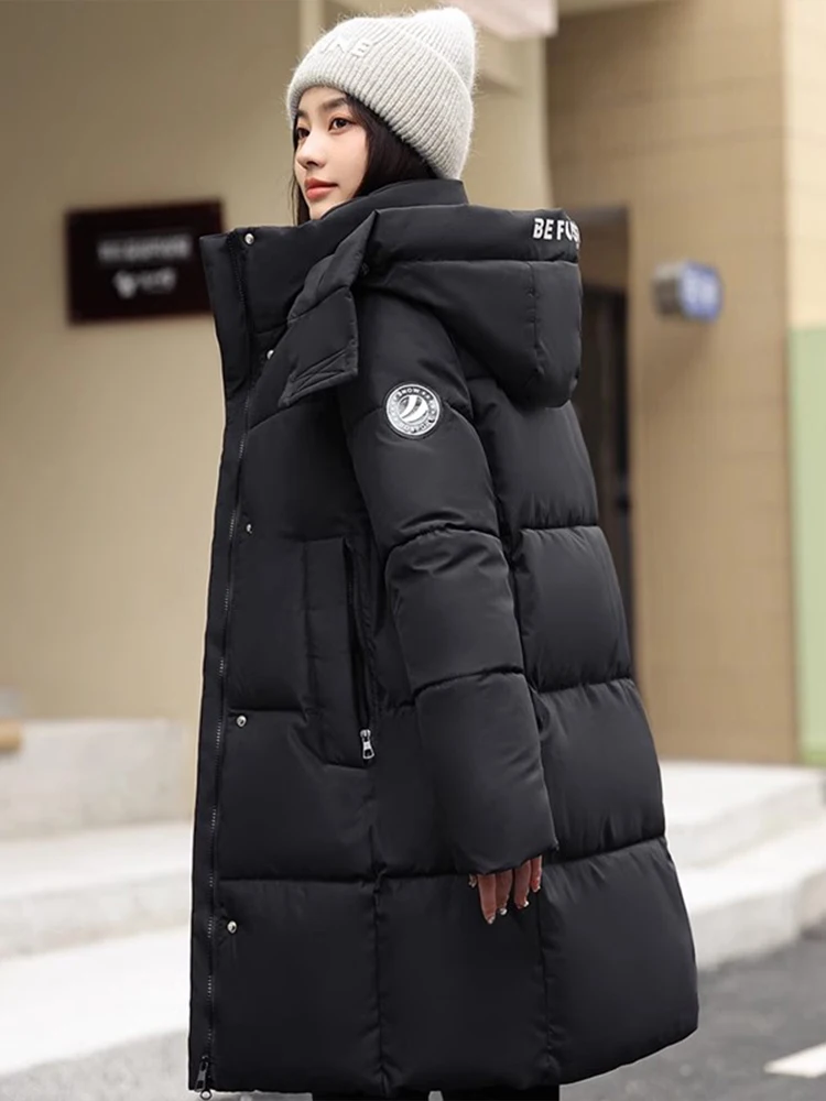 Thiened down コットンジャエット レディース ミッドレングス 冬用 ファッション ルーズ スリミングコート 韓国風 スリーブ ロング スリーブ ジッパー開閉