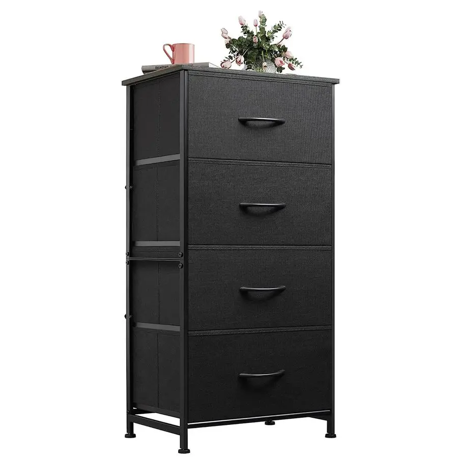 

Dresser with 4 Drawers, Fabric Storage Tower, Organizer Unit for Bedroom, Hallway, Entryway, Closets, Sturdy Steel Frame, Wood T