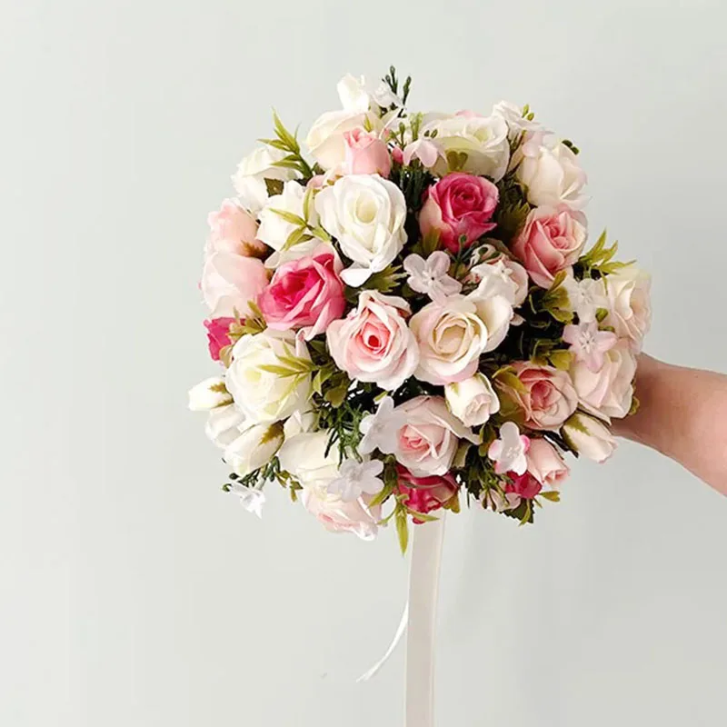 Bouquet da sposa accessori da sposa damigelle d'onore rose di seta rosa bianca fiori artificiali mazzi da sposa matrimonio decorazioni per matrimoni