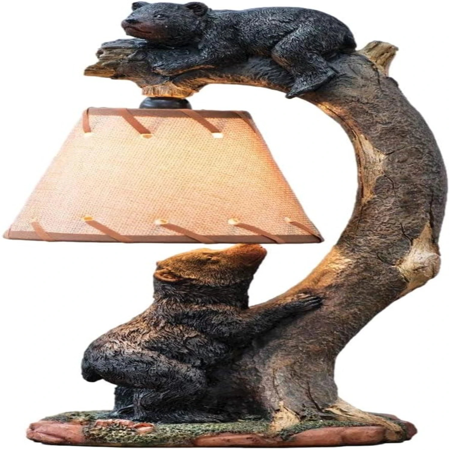 Ebros-Ours noir grimpant sur statue de lampe d'arbre courbée, comparateur de jeu fantaisiste, ombre en toile de jute, 15.75 "de haut, quelque part Ru