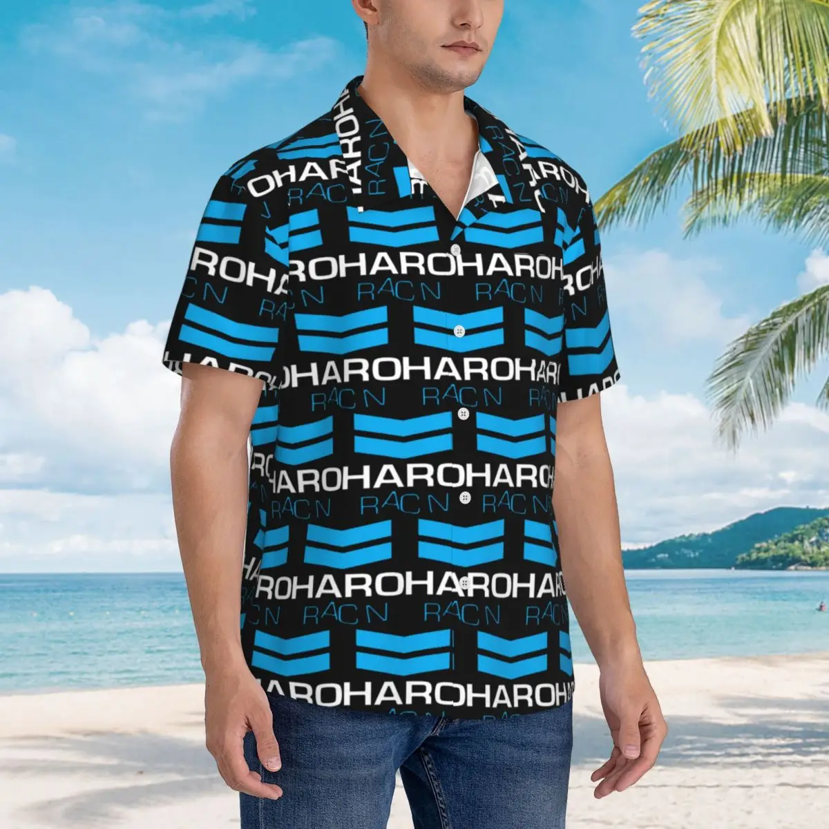 Haro Racn Bluewhite- Old School Bmx Hawaiian Shirts Camisa informal de manga corta para hombre para verano, camisetas con solapa para hombre