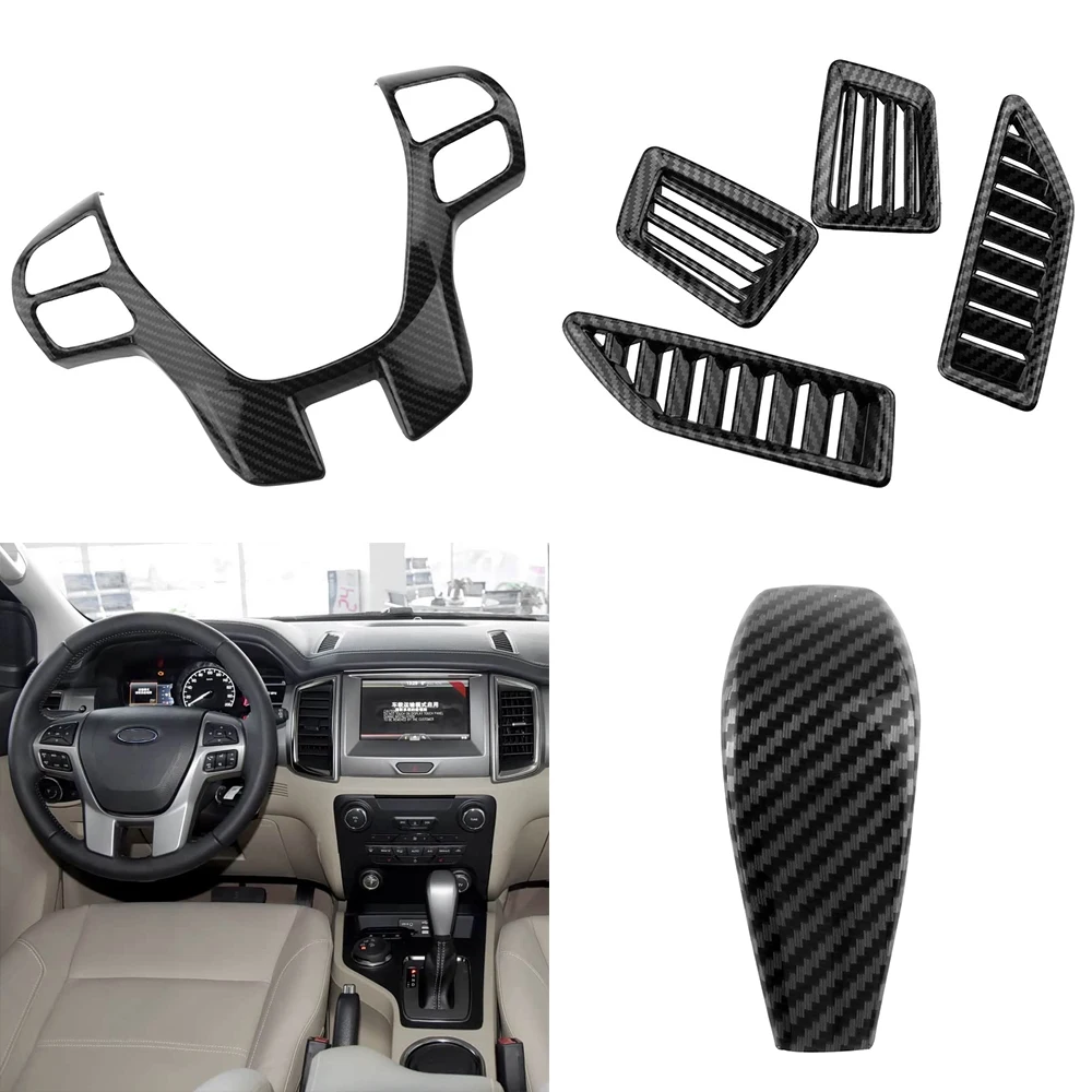 

Steering Wheel Cover for Ford Everest 2015-2019 Ranger 2015-2017 AT Gear Shift Knob Cover Air Vent Cover Interior Accessories