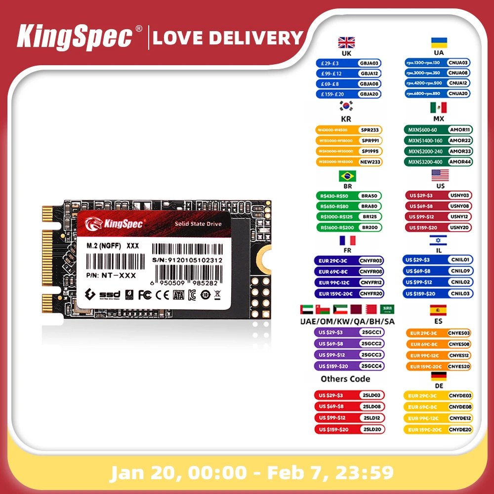 KingSpec M.2 SATA SSD SATA3 128GB 256gb 512 gb HDD 2242mm NGFF M2 SATA 1tb 2tb 120gb 240gb Hard Drive for Laptop Destop Thinkpad