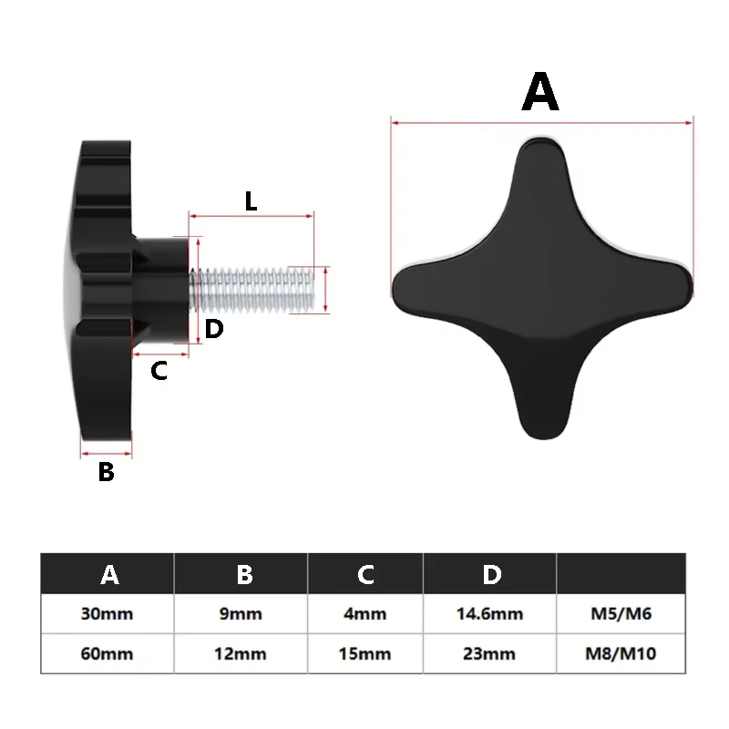 M5 M6 M8 M10 Plastic Star Knob Handle Screw Star Shaped Clamping Bolt Bakelite Plastic Head Handle Screw Galvanised Threaded