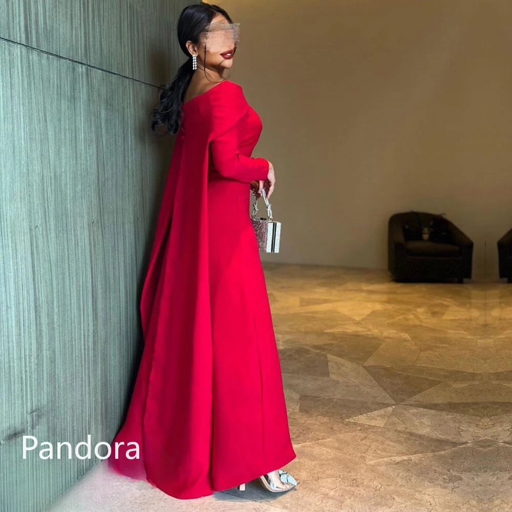 Pandora Red Shawl Sleeve Prom Luxury Dubai Evening Dress  With Ankle Length Summer Women Wedding Party Gowns 2024
