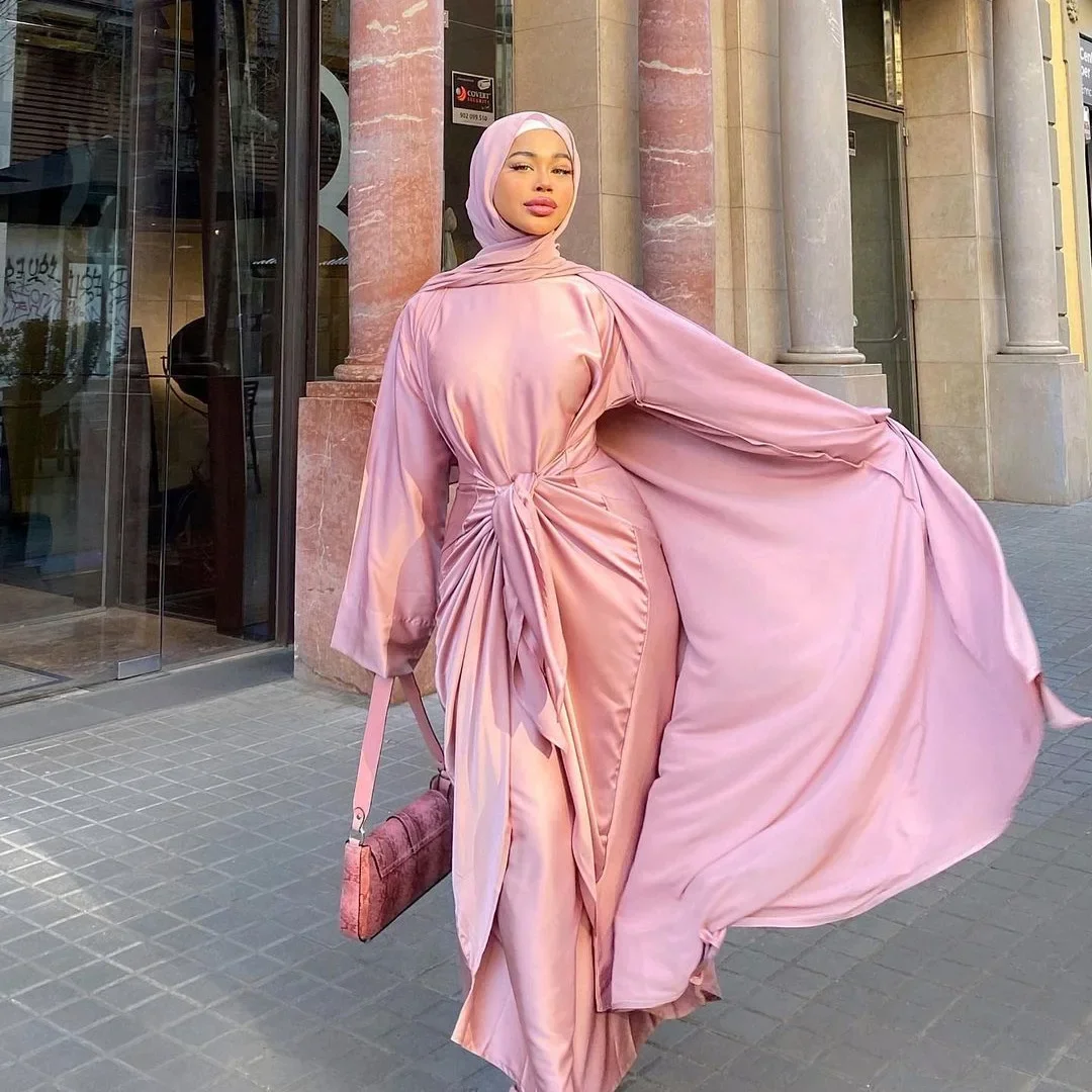 Set terbaru modis sederhana 2 potong desain Abaya Dubai untuk wanita Muslim gaun Abaya pakaian etnis