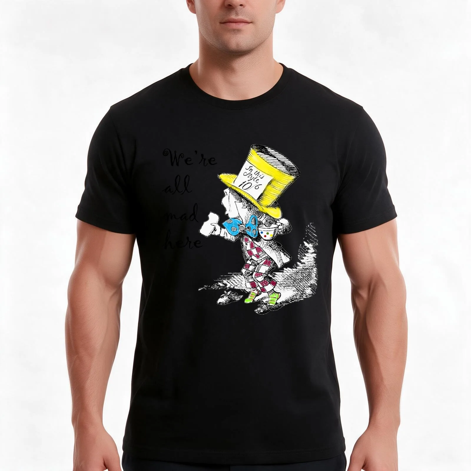 Mad Hatter Tea Party T-Shirt, Summer Casual Cotton Tee, Oversized Streetwear Tops, Vintage Graphic Print, Loose Fit Short Sleeve