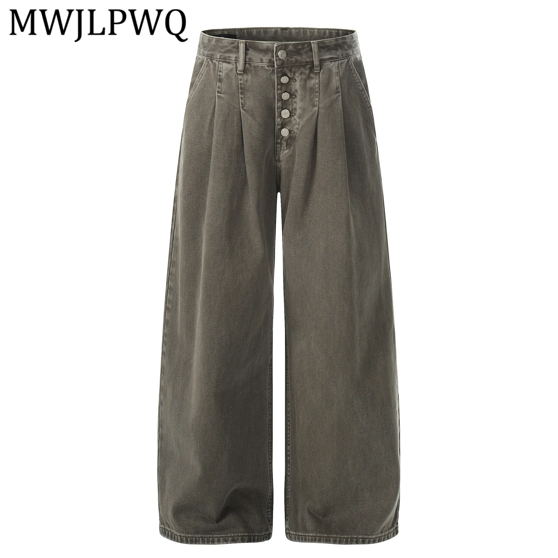 

MWJLPWQ 2026 Весенние новые американские джинсы из выстиранного денима для мужчин, свободные повседневные брюки с широкими штанинами в уличном стиле, модель 13426