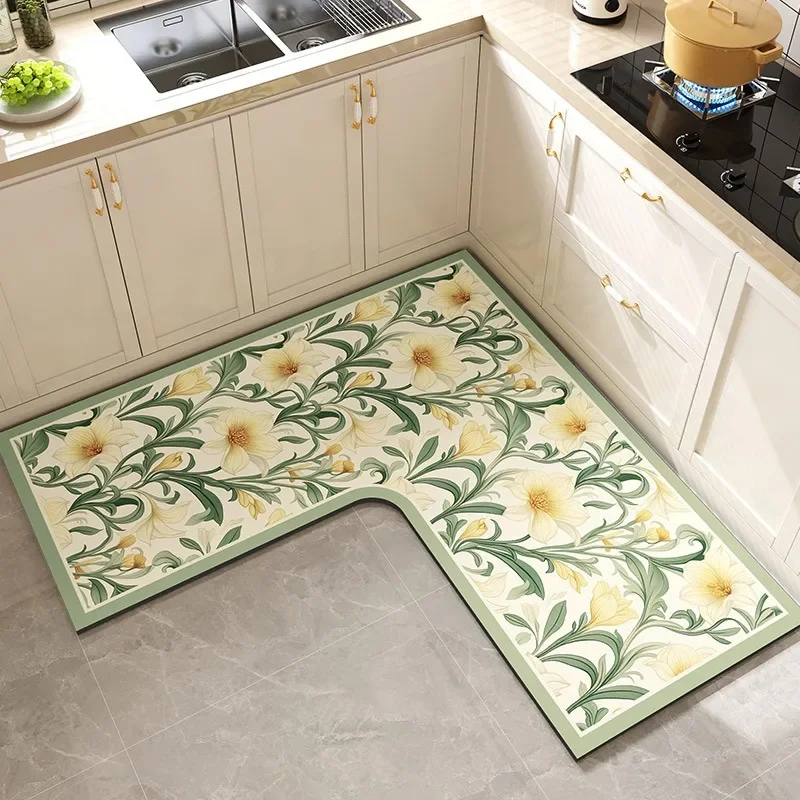 Kitchen Mat L-shaped Household Waterproof Oil-proof PVC Leather  Rug Wipeable Wash-free Easy To Clean Non-slip Carpet Alfombra