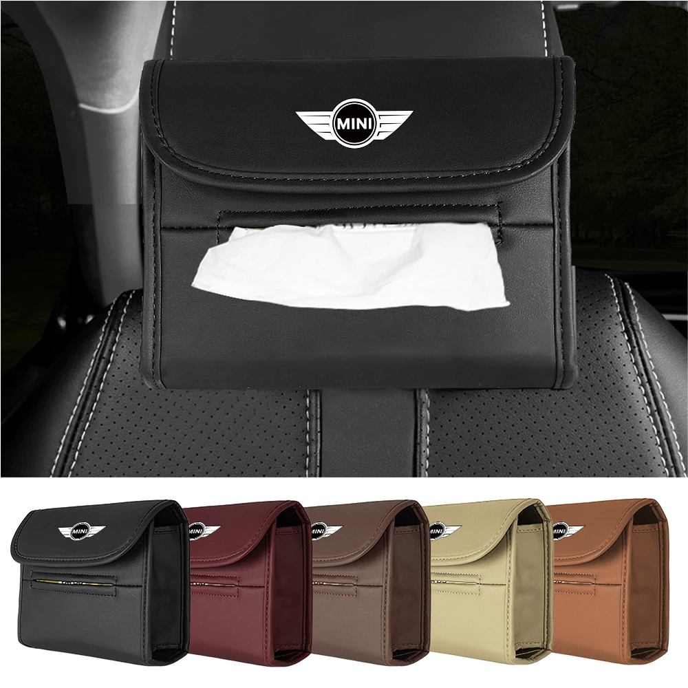 Caja de pañuelos con logotipo de coche, soporte para servilletas, bolsa de almacenamiento de toallas de papel, para MINI Cooper S JCW WORKS R55 R56 F55 F56 R57 R58 R59 R60 R50