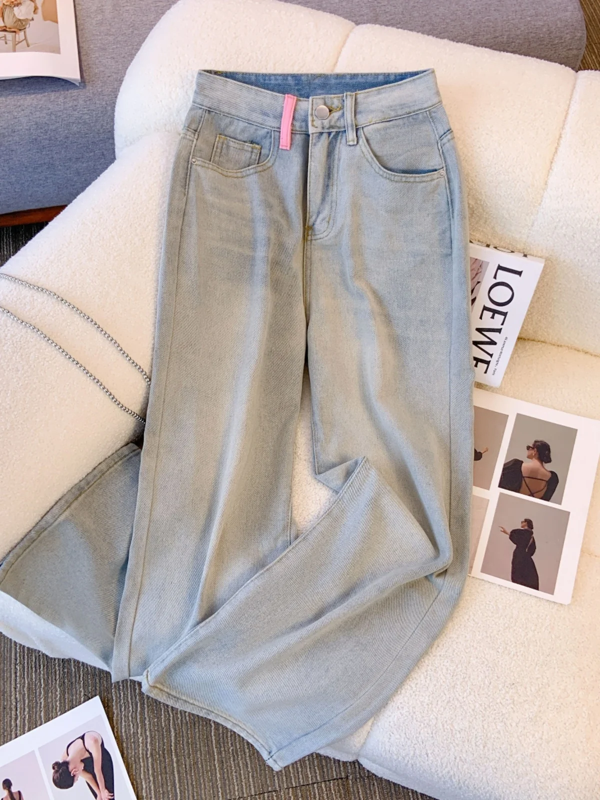 

High Waist Fringed ket Denim Jeans Women's Loose Wide Leg Pants Conceal Meat Spring Autumn Straight Cut Trousers