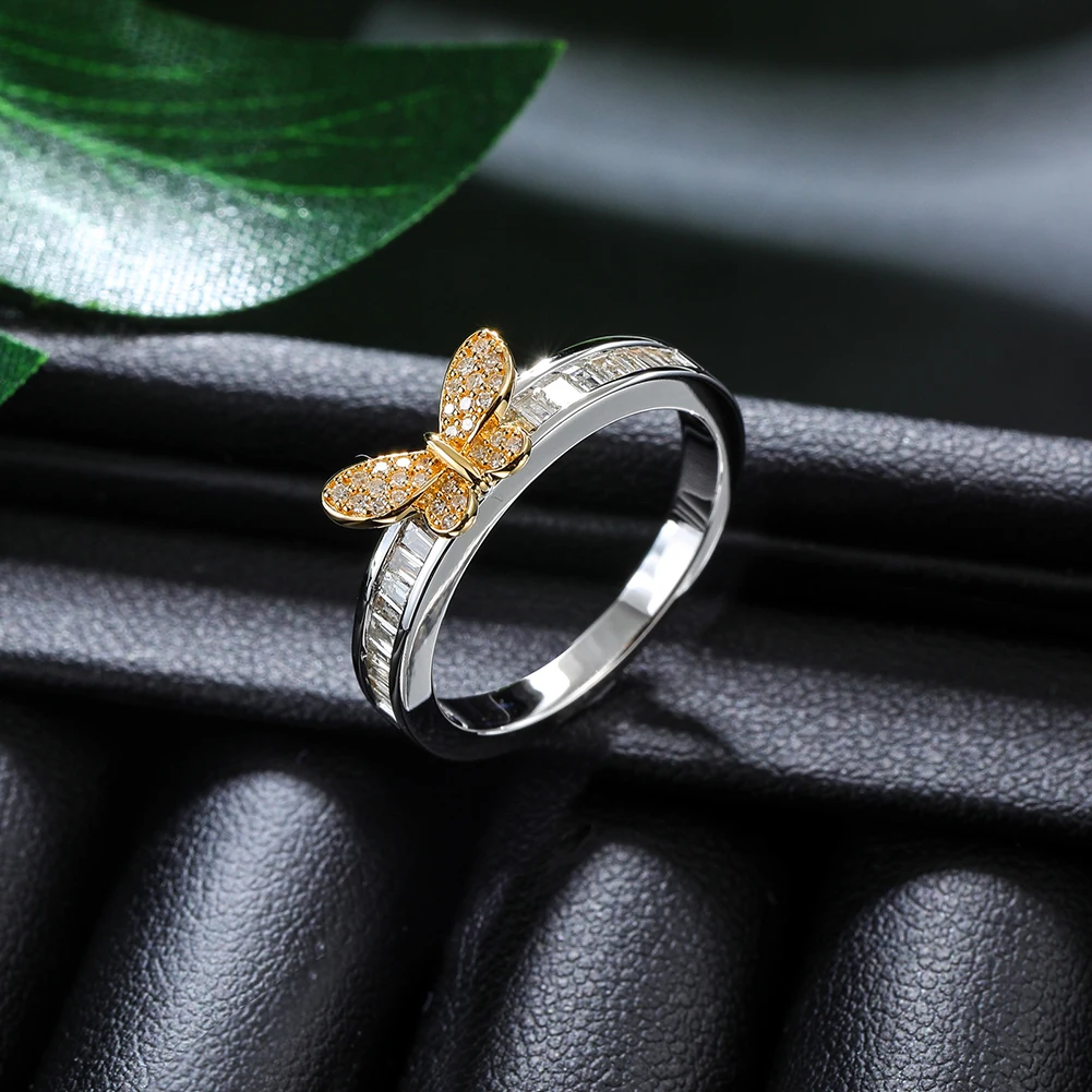 GZ ZONGFA Natural Diamond 0.5ct Butterfly Ring 925 Sterling Silver For Women Yellow Butterfly Engagement Party Fine Jewelry