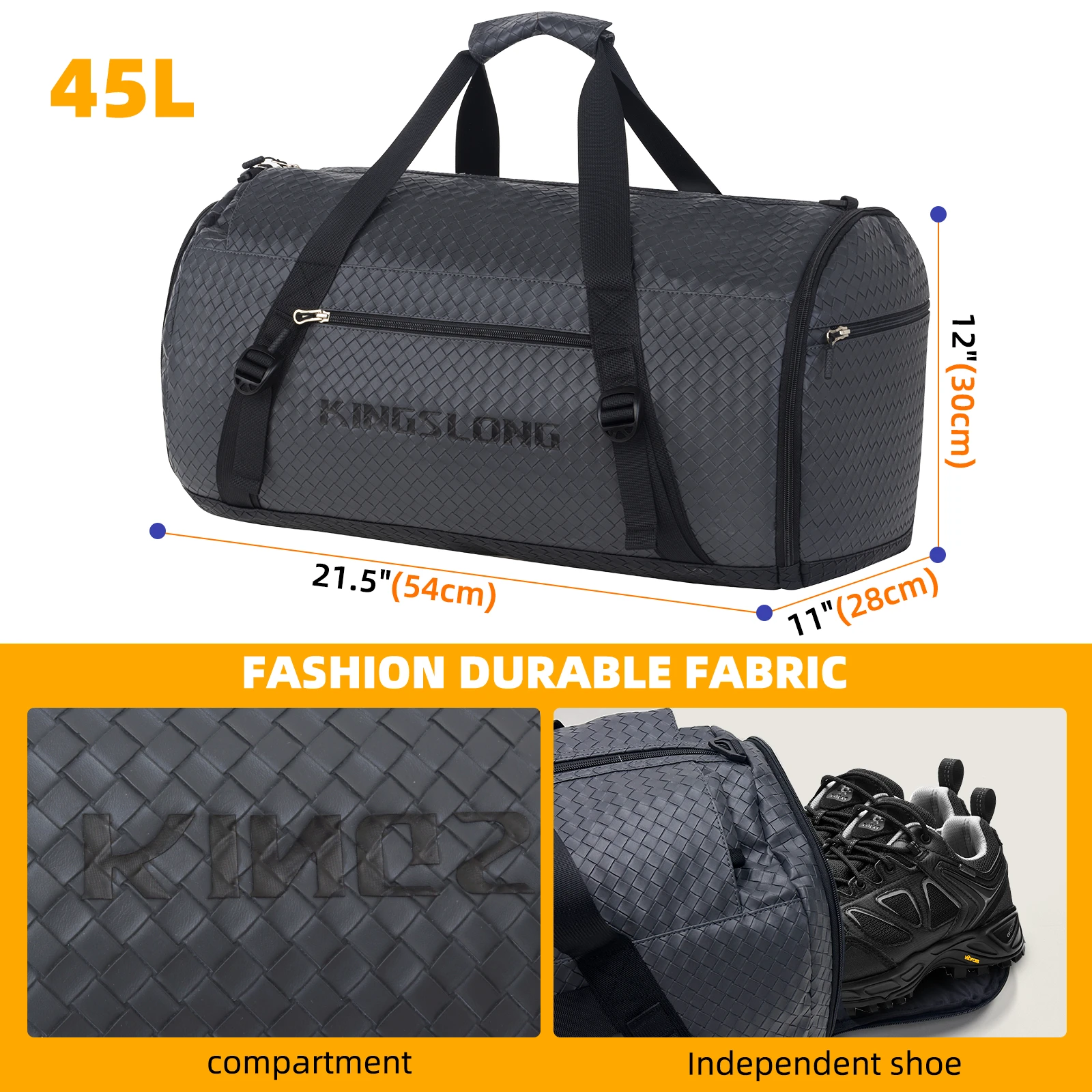 KINGSLONG-Bolsa de gimnasio impermeable para hombre y mujer, bolsa de lona con artículos de aseo, bolsa de transporte para deportes, Yoga y viajes, 45l