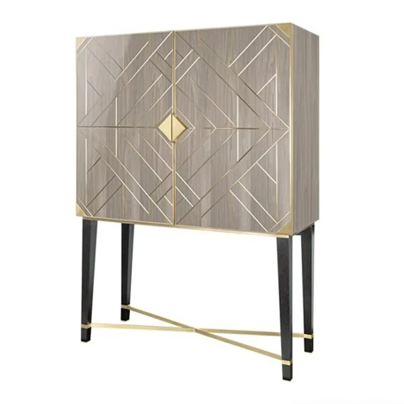 Modern Corner Bar Grey Wood Cabinet Display Cabinet Simple