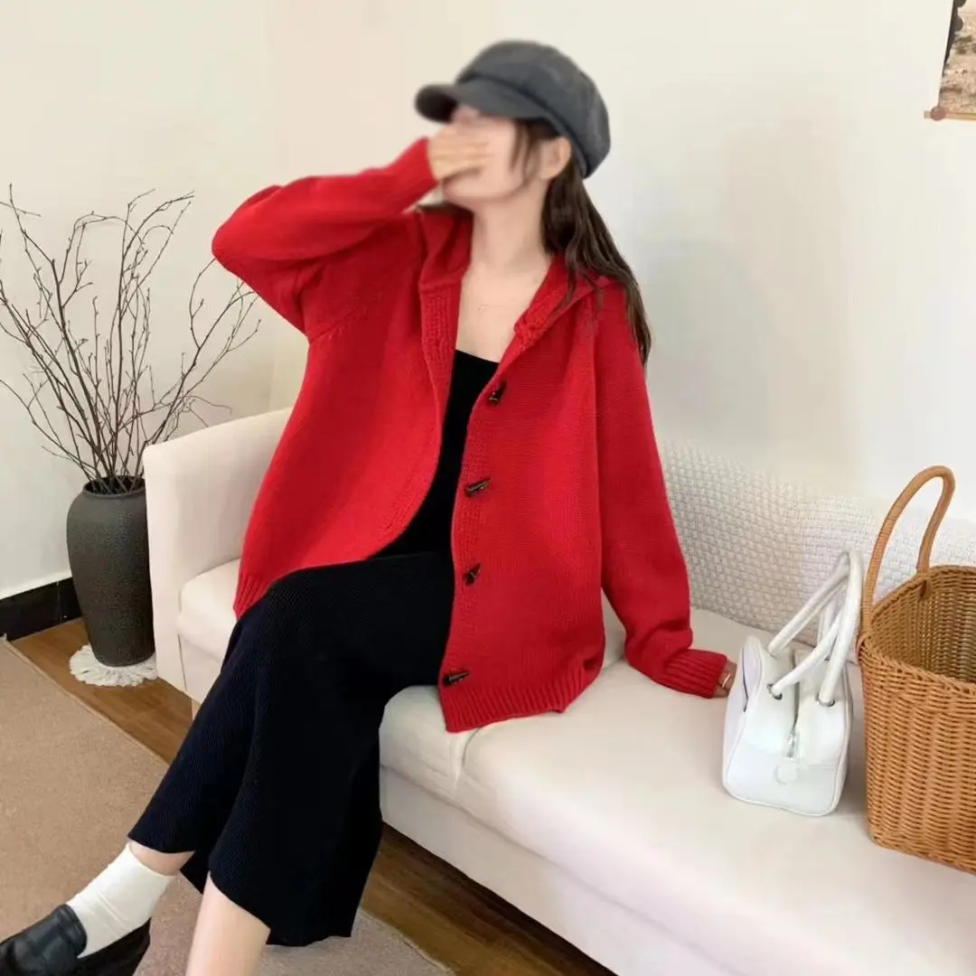 

Women's Clothing New hooded simple style cardigan jacket women's versatile knitted sweater No.2