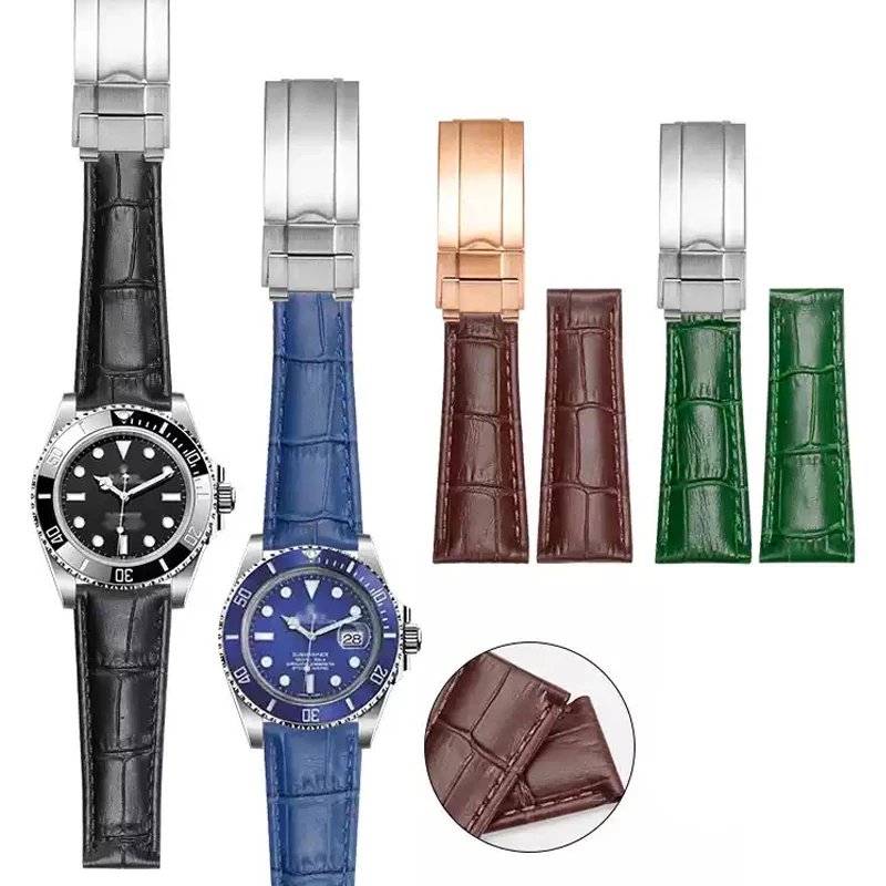 For Rolex SUBMARINER Yacht-Master DAYTONA GMT Crocodile Grain Leather Men Strap Watch Accessories 20mm