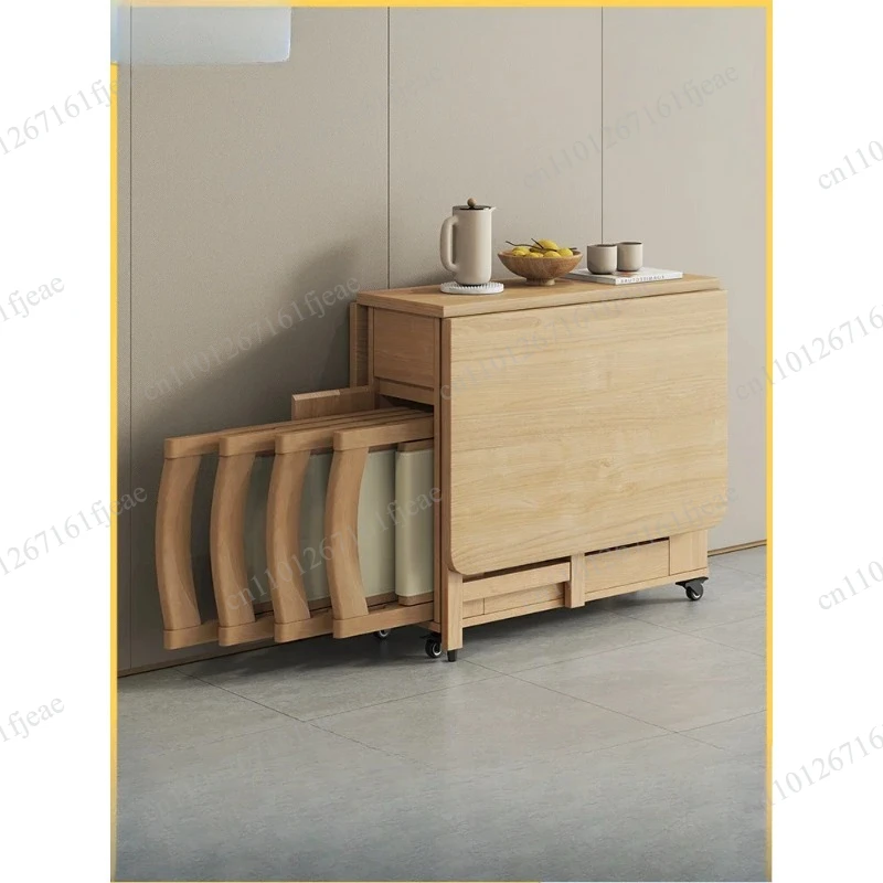 

Table Solid Wood Folding Dining Small Household Dining Table and Chair Combination Simple Modern 6-person Movable Foldi