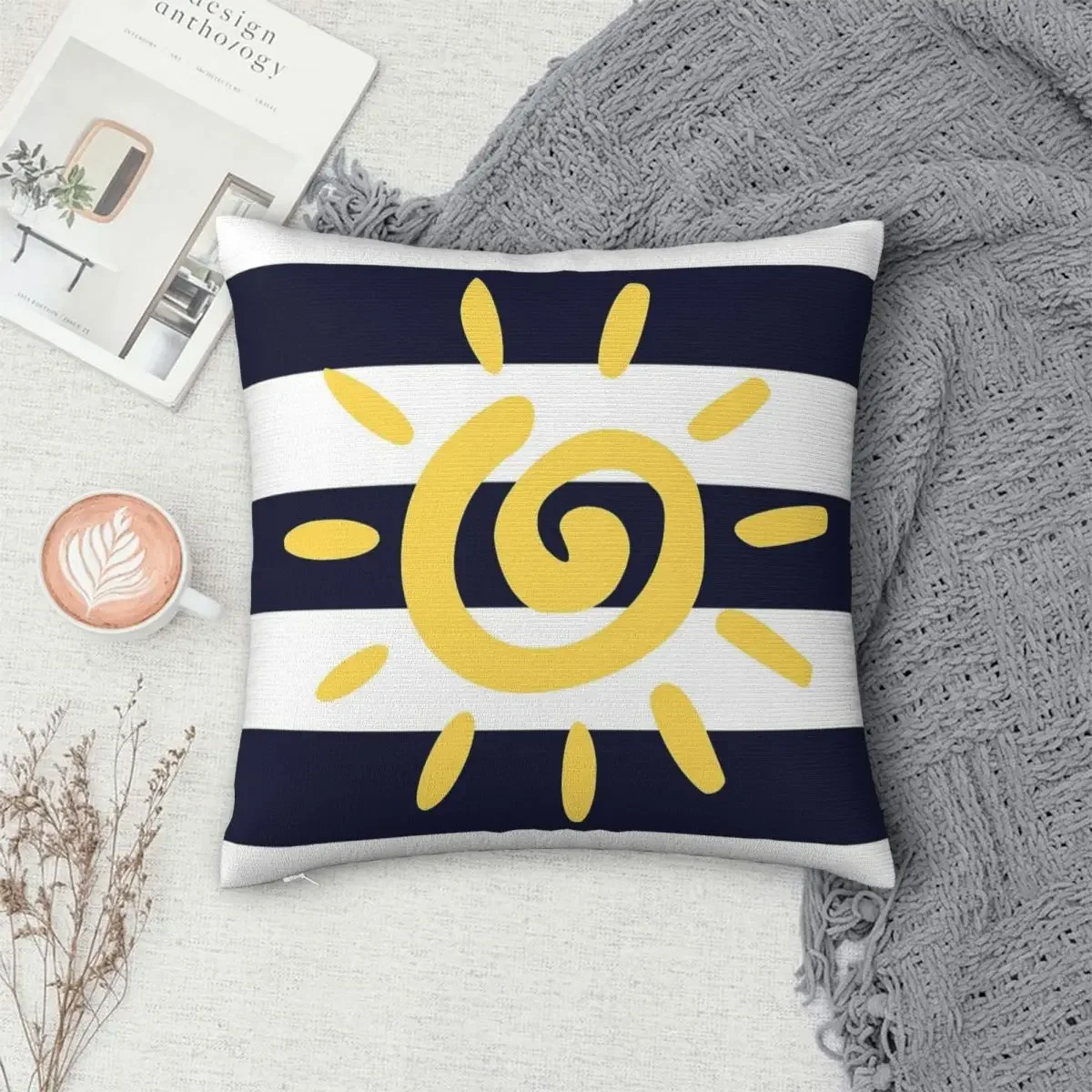 Mustard Yellow Spiral Sun On Navy Blue Stripes Pillowcase Pillows Cover Cushion Comfort Throw Pillow Sofa Decorative Cushions