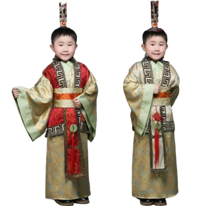 Children The Qin Han Dynasty  Prime Minister Minister Robes Boy Child Chinese Hanfu with Hat  Stage Performance Clothing