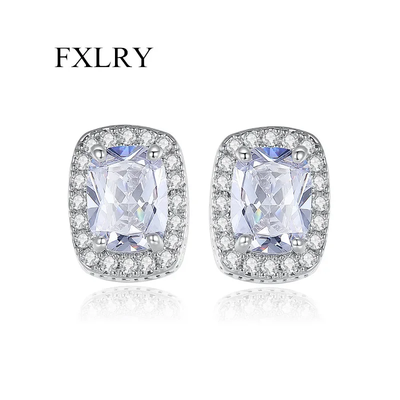 

FXLRY Creative AAA Cubic zirconia Square Princess Vintage Stud Earrings For Women Fashion Jewelry