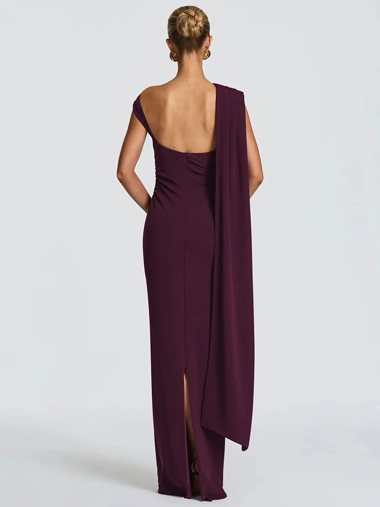 모지션 슬리브리스 백리스 섹시 맥시 드레스 여성용 가운 우아한 원숄더 하이웨이스트 루치드 바디콘 클럽 파티 롱 드레스