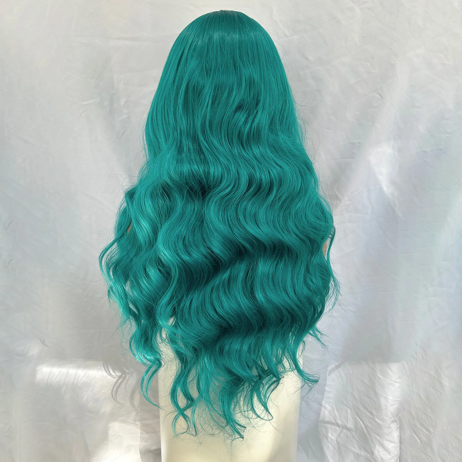 شعر مستعار طويل أخضر مموج بدانتيل أمامي للنساء الجزء الأوسط أزرق مجعد مموج اصطناعي 13X4 بدون صمغ قبل قطعها تأثيري استخدام الحفلات