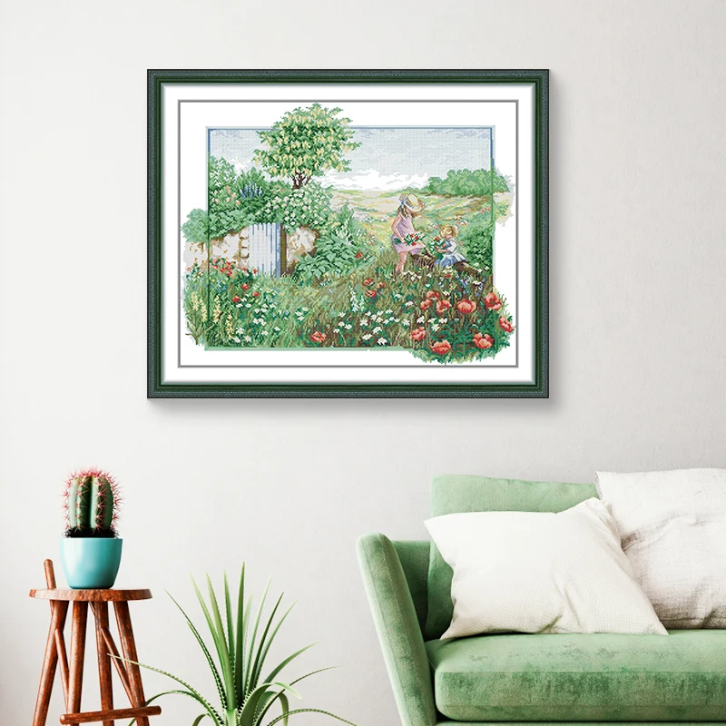 

Cross Stitch Kit Fabric Aida 16/14/11CT Handmade Embroidery Craft Kit Little Girl Painting Pack Set Joy Sunday Gift