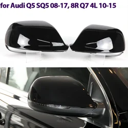 Carbon Fiber Style Black Rearview Side Mirror cover Caps for Audi Q5 SQ5 08-17, 8R Q7 4L 10-15 without Lane Assist