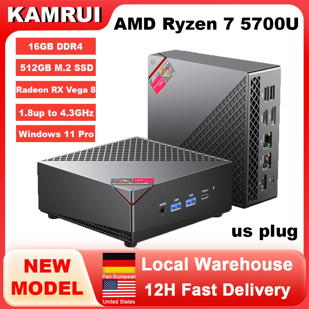 

Мини-ПК для игр AM06PRO с процессором AMD Ryzen7 5700U, 32/16 ГБ DDR4, 512 ГБ M.2 SSD, до 4.3 ГГц, Windows 11 PRO, WiFi6, BT5.2, 4K, настольный компьютер