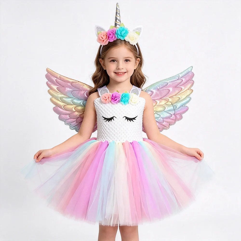 Pastel Unicorn Dresses for Girls Birthday Party Costumes New Years Princess Ballet Tutus Outfit Kids Halloween Christmas Clothes