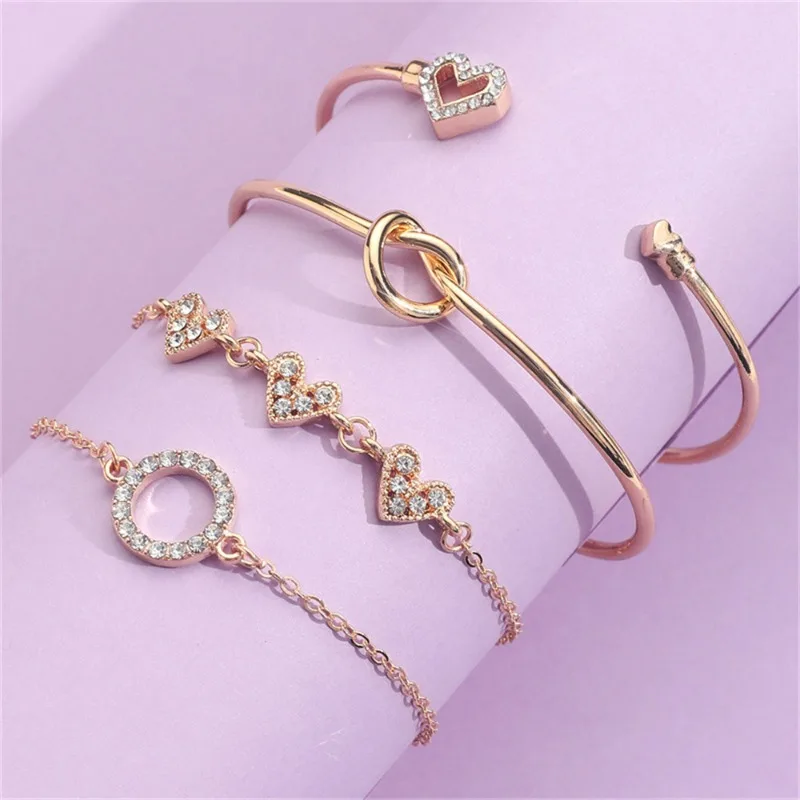 4-piece Fashionable and Creative Women's Bracelet Set with Diamond Inlay, Simple and Personalized Arrow Bracelet