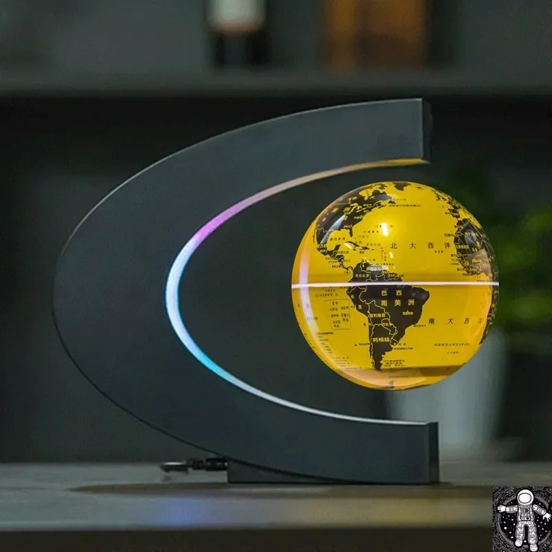 Innovative Magnetic Levitation Globe with Illuminated Self-Rotating Night Light, Unique Office Decor and Birthday Present