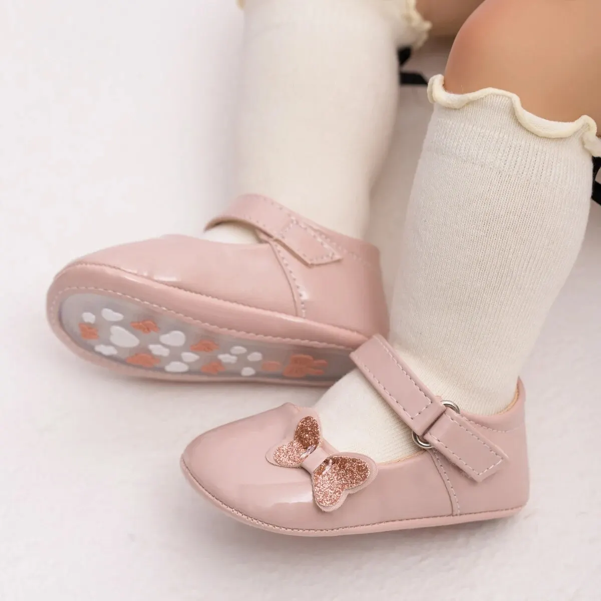 Meckior Baby Girl Shoes Newborn PU Leather Bowknot Dress Infants Shoes Rubber Non-Slip Toddler First Walker Baby Shoes Girls