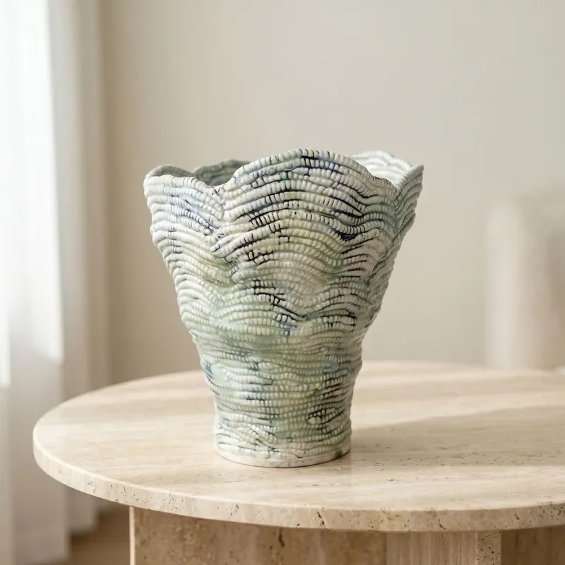 Light luxury special-shaped ceramic flower pot creative handmade art ornament new Chinese living room decoration
