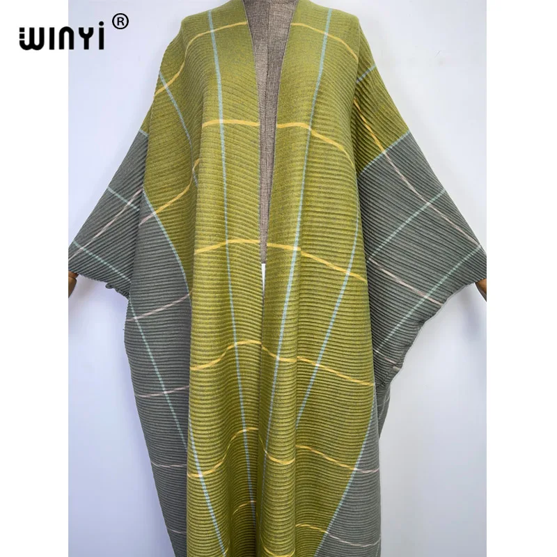 2022WINYI winter stripe printing cotton Pleated dress Beach Wear elegant Africa women Cardigan Hot Bohemian holiday party Kimono