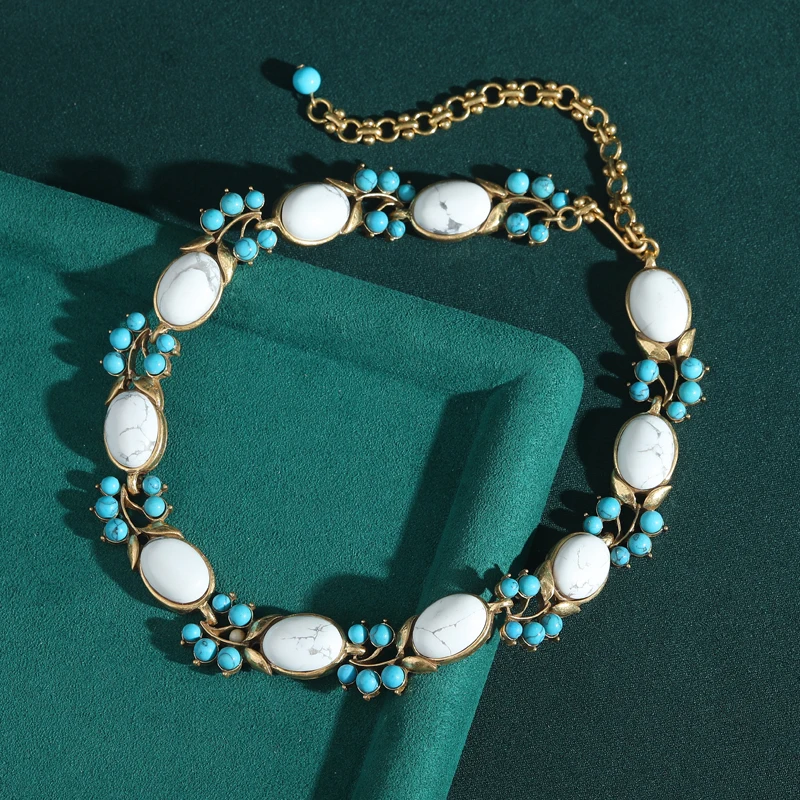 Vintage Turquoise Choker Necklace Opal Natural Stone Elegant For Women Jewelry Flower Party Luxury Designer Anniversary 2025 New