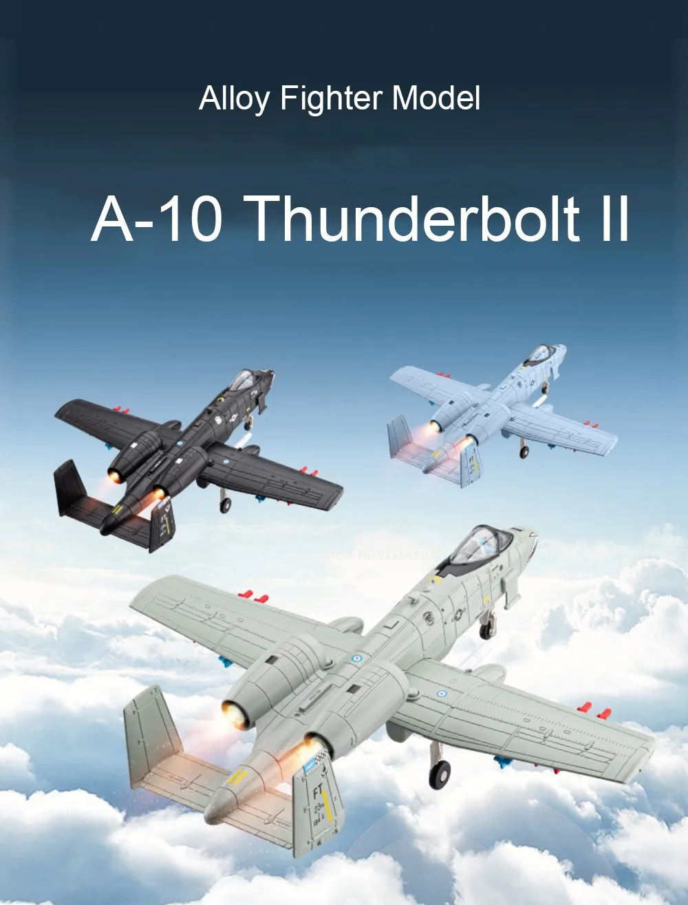 1:32 A-10 Thunderbolt II F-14 Fighter Model Toy Foldable Wheels Metal Body Airplane Sound Light Models Gifts for Children