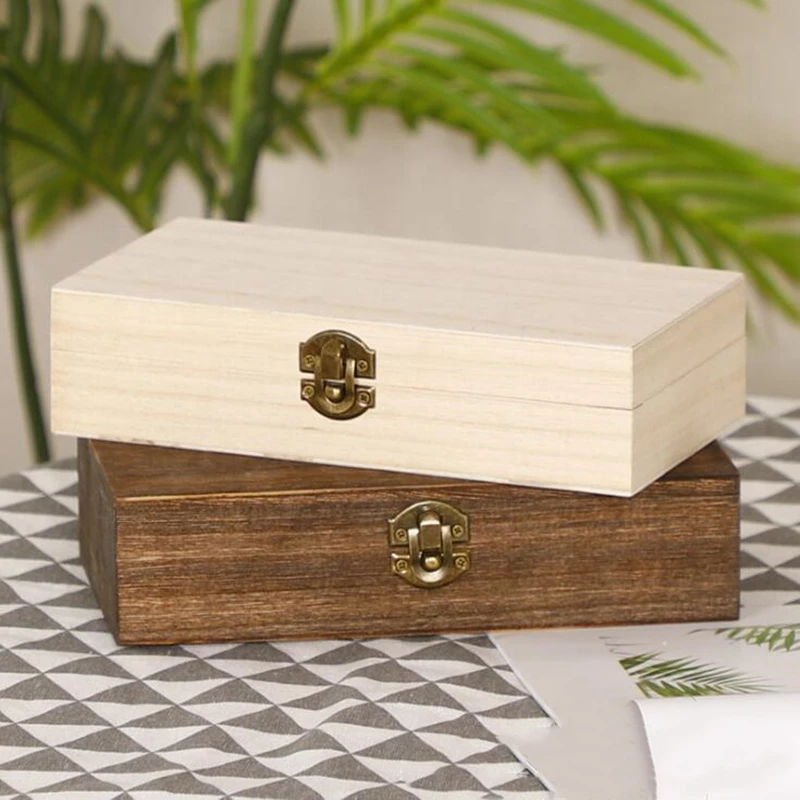 1pc Retro Jewelry Box Desktop  Wood Clamshell Storage Hand Decoration Wooden Box Postcard Storage Box Cosmetic Organizer