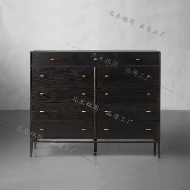 Retro Solid Wood Chest Neoclassical Black Storage Cabinet Bedroom Furniture Rural Light Luxury Dresser Organizer