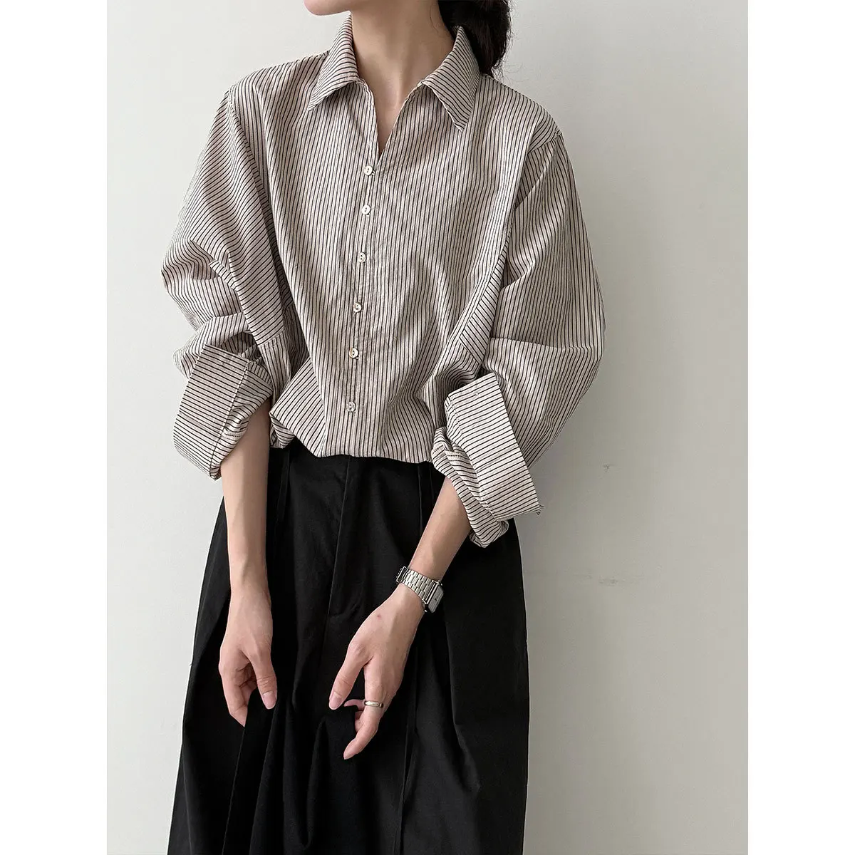 2026 Women Autumn Striped Blouses Turn Down Collar Long Sleeve Fashion Cool Blouses Women Vintage Tops Shirts