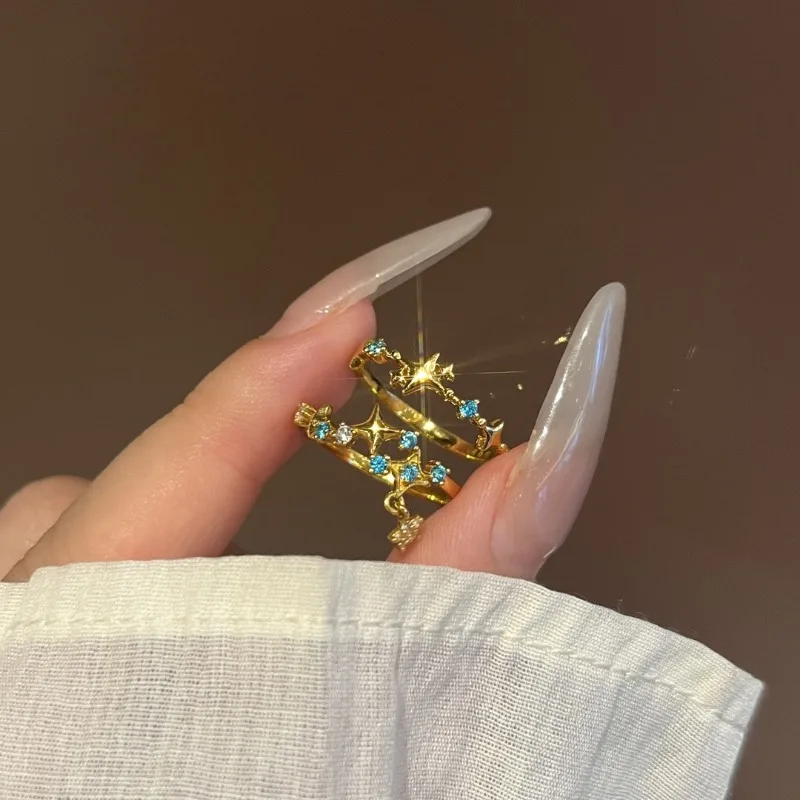 [المشرق المجرة] الذهب المرصعة بالنجوم شرابة نجمة خاتم المرأة الأزياء الخفيفة الفاخرة مطعمة الزركون المتقدمة الشعور الدائري